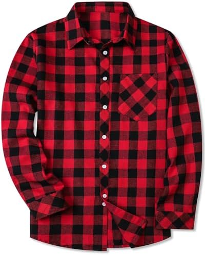 SANGTREE Boys and Mens Flannel Plaid Long Sleeve Shirt Casual But...