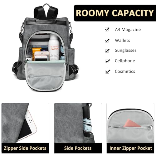 Image of Fmeida PU Leather Backpack Purse for Women Anti Theft Backpack Convertible Fashion Travel Purse Grey