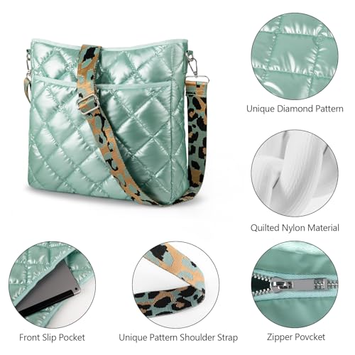Lychii Gesteppte Tote Tasche, Umhängetasche Schultertasche Handtasche, Puffer Tote Bag - Daunen-Baumwolle(30 * 6 * 30cm), Grün