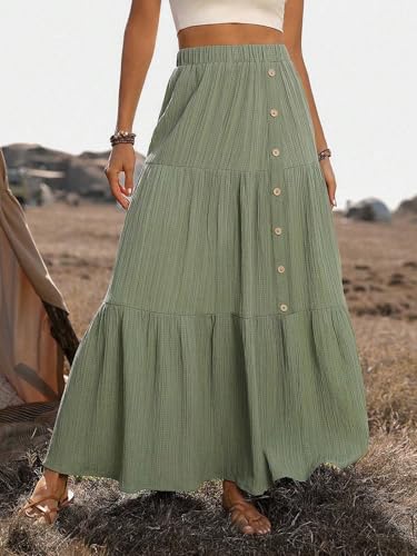 Solid Color Button Front Skirt Basic Women's Summer Casual Vinage Skirt3