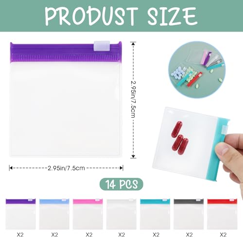 Reusable 14 Piece Colored Pill Pouch Set
