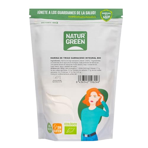 Naturgreen - Harina de Trigo Sarraceno Bio, Harina Ecológica para Cocinar, Trigo Sarraceno Molido, Sin Azúcares Añadidos, Sin Gluten - 500 g