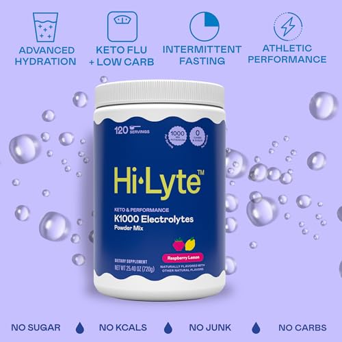 Image of Hi-Lyte Keto K1000 Electrolytes Powder | Raspberry Lemon | Hydration Supplement Drink Mix | Boost Energy & Beat Leg Cramps | No Sugar, No Maltodextrin | 120 Servings