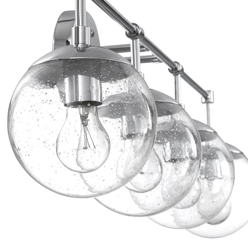 Image of Design House Gracelyn Polished Chrome 4-Light Bathroom Vanity Light, Clear Seedy Glass Globes, Dimmable, 31.5 in. W, 589101-PC