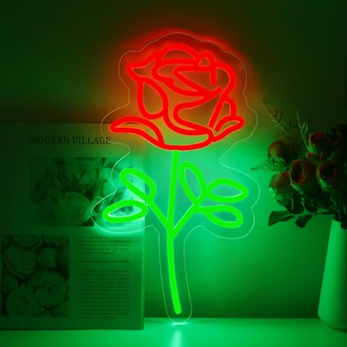 Image of Red Rose Flowers LED Neon Lighted Sign Acrylic Back Panel Logo Neon Sign USB Dimmer Switch For Home Living Room Flowers Store Party Wedding Wall Art Decor Night Lamps Singboards LED Signs, 15.7 inchx9.1 inch