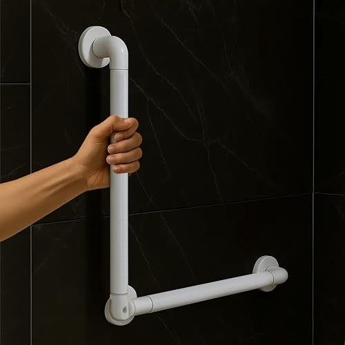 Image of Plantex Stainless Steel Grab Bar /Wall Mounted Safety L Shaped Grab Bar for Bathroom /Grab bar for Toilet Senior Citizens - Pack of 1 (White)