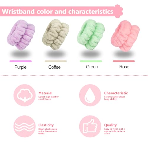Image of 8pcs Wrist Bands for Washing Face, Arm Face Wash Wristbands, Wrist Towels Cuffs for Washing Face, Wrist Water Catcher, Microfiber Spa Skincare Sweat Wristbands for Women