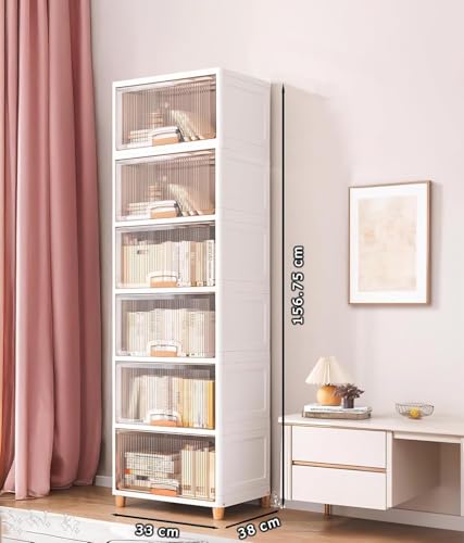 Image of Strassis Design 6 Pack Plastic Cupboard for Storage Multipurpose Stackable Cabinet Drawer, Foldable Wardrobe Organizer for Clothes, Kitchen Storage Cabinet, Modular Almirah with Magnetic Door (Beige)