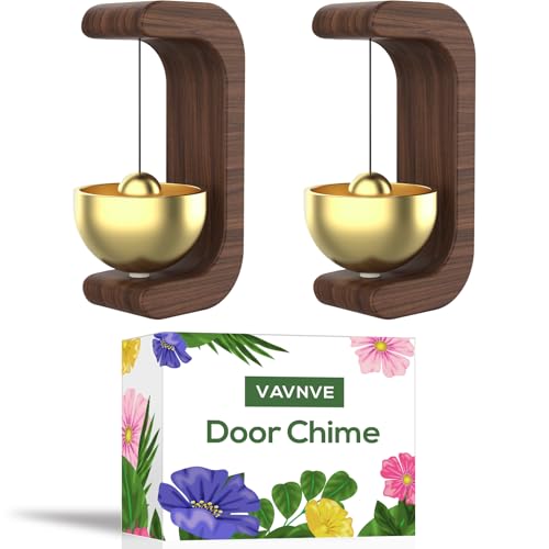 Wooden Door Chime with Brass Bells-Handcrafted Magnetic Shopkeeper's Bell for Entries.No-Tools Installation,Clear Timeless Alert Sound.Suitable for Home,Office,Shop,and Courtyard. (BWalnut2)