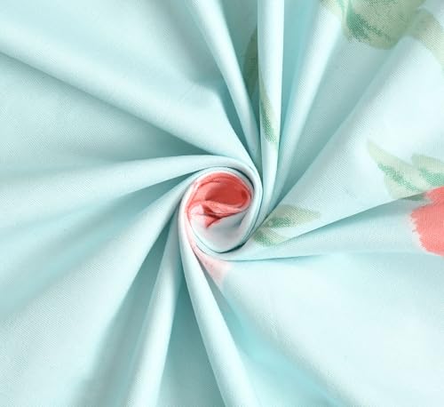 Image of KAWI Elastic Fitted Bedsheet Cotton Blend Double Bed with 2 Pillow Cover (72 inch X 78 inch)- Cream Colour-Firozi Pink Floral Print