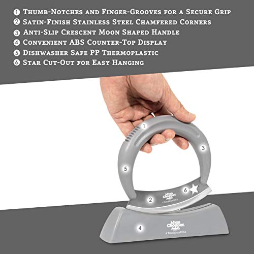 A True Mezzaluna Chopper, 5.5" Rust-Resistant Stainless Steel, Pizza Cutter, Salad Cutter, Food Chopper, Rocker Knife With A Sharp Mincing Blade, Crescent-Moon Shaped Safety Handle, Dishwasher Safe #TOP2