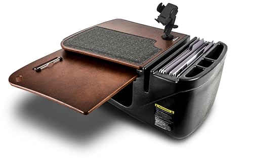 Image of AutoExec GripMaster Car Desk for Your Vehicle Workstation and Mobile Office, Mahogany with 400 watt Power Inverter and Phone Mount