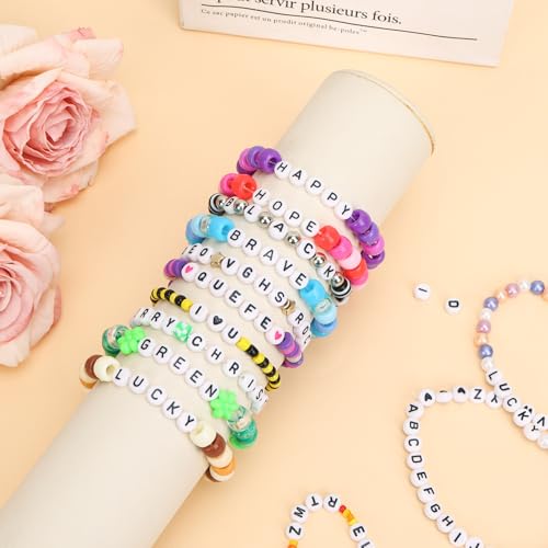 Image of Quefe Alphabet Beads 1200Pcs Letter Beads, Acrylic 4x7mm Round Letter Beads Kits for Bracelets Necklaces DIY Jewelry Making(A-Z)