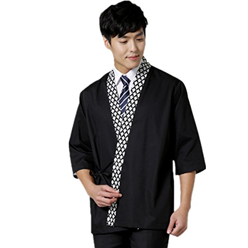 XINFU Sushi Chef Uniform 3/4 Long Sleeve Hotel Japanese Restaurant Kitchen Chef Coat Black - Thumbnail 7