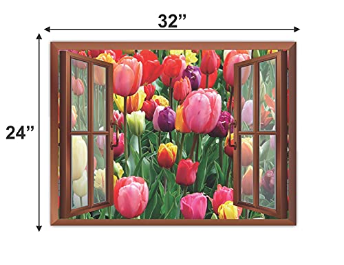 Image of CVANU Creative Window View Home Decor, Beautiful Garden of Colourful Flowers, Removable Window Wall Stickers /Decals for Living Room,Bed Room etc Cv 27