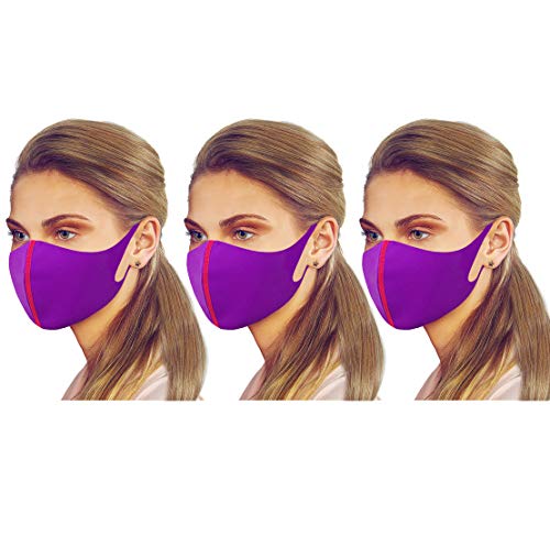 Premium Unisex Adults/Kids Dry Fit Face Protective Covering Gear Washable Reusable Double Fabric Layers (Hot Purple 3 Pack)
