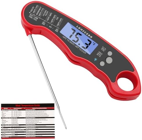 LONICERA Digital Meat Thermometer, 1-2s Instant Read, Foldable Probe, Red