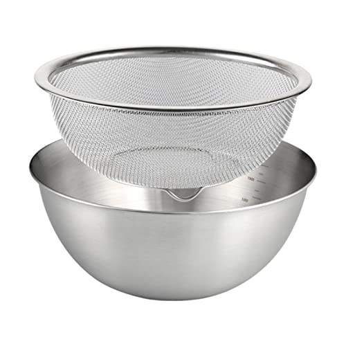 2Pcs Fruit Vegetable Washing Basket, 304 Stainless Steel Microporous Colander with Mixing Bowl, Drainer Basket with Basin for Food Prep Fruit, 24cm