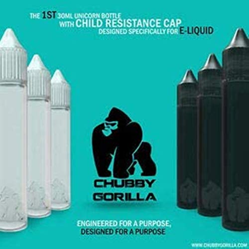 Chubby Gorilla V3 Lot de 10 Bouteilles de 30 ML en Plastique pour Licorne pour liquides, huiles et e-liquides, avec Compte-Gouttes – 30 ML (Bouteille Transparente avec Bouchon Noir)