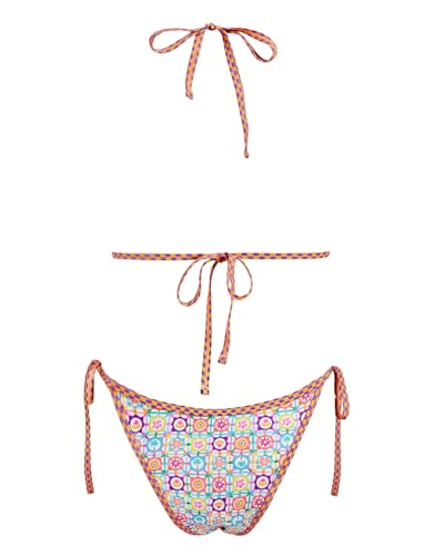 Image of Women's Triangle Bikini Set String Swimsuit Print Tie Smocked Ruched Two Piece Bathing Suit