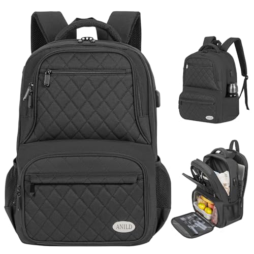 ANILD Lunch Backpack, 17 Inch Laptop Backpack with Insulated Cooler Compartment for Men Women, Travel Work Computer Backpack