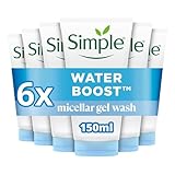 Simple Water Boost Micellar Gel Face Wash - 100% Soap-Free Face Cleanser, deeply hydrates dry & sensitive skin for a revitalised & dewy complexion 6x 150 ml