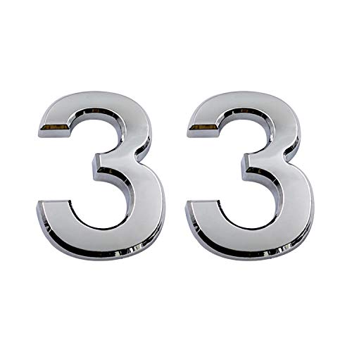2.75 Inch Adhesive House Numbers, Mailbox numbers, Street Door Numbers, Self-stick Address Signs for Apartments, Double Silver Number 3