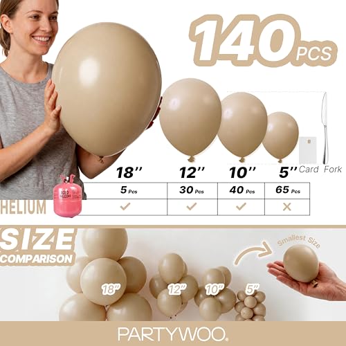 Image of PartyWoo Cream Balloons 140 pcs Different Sizes of 18 12 10 5 Inch Beige Ivory Nude Neutral Boho Fall Latex Balloons for Graduation Birthday Baby Shower Jungle Theme Party Decorations Brown-F56