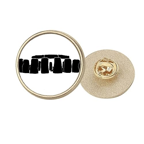 Broche ronde Stonehenge en métal doré taille M avec motif gravé du Wiltshire