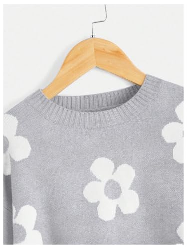 Image of BEAUDRM Girl's Cute Bow Sweater Crew Neck Long Sleeve Drop Shoulder Loose Pullover Tops