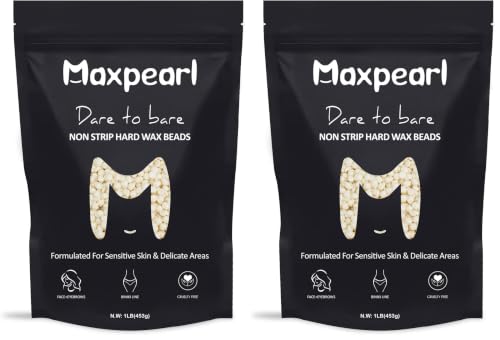 Maxpearl Wax Beads for Facial Hair Removal, 1LB Hypoallergenic Hard Wax Beans with Natural Ingredients for Sensitive Skin, Eyebrows, Upper Lip, Chin, Sideburns, Neck &amp; More (Pack of 2)