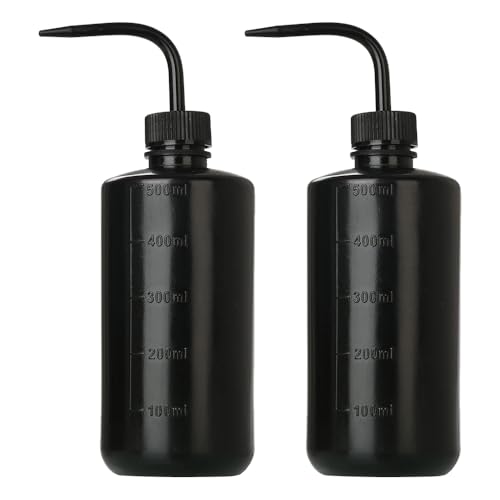 BE-TOOL 2PCS 500ml Squirt Bottles, Plastic Wash Bottles, Lab Squeeze Bottle with Scale Labels, for Laboratory, Tattoo Artists, Hair Salon, Gardening (Black)
