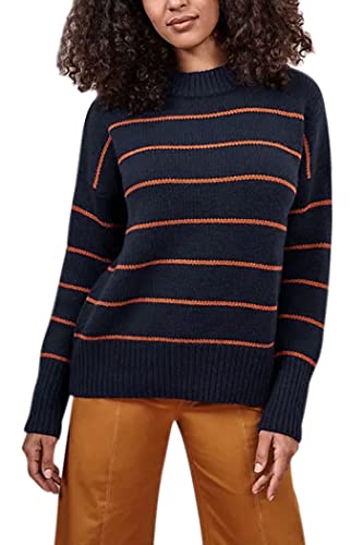 Image of Women's Sweaters Casual Long Sleeve Mock Neck Drop Shoulder Tunic Striped Pullover Knit Sweater Tops