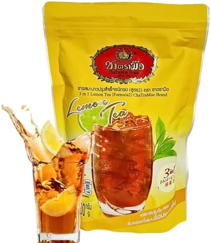 Generic Cha Tra Mue Iced Lemon Tea ready-to-drink Instant Original Number One Brand Drinks Both Hot and Cold kitchen camping thai 5 packs, 100 Grams.