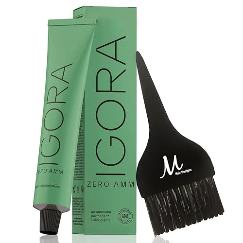 Igora Zero AMM Hair Color 3-0 Dark Brown Natural | No Ammonia Permanent Color Creme 2.1 oz and M Hair Designs Tint Brush