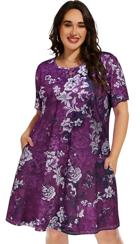 Image of elescat Plus Size Summer Dresses for Women Casual Short Sleeve Pockets Loose Oversized T Shirt Sundress 2026