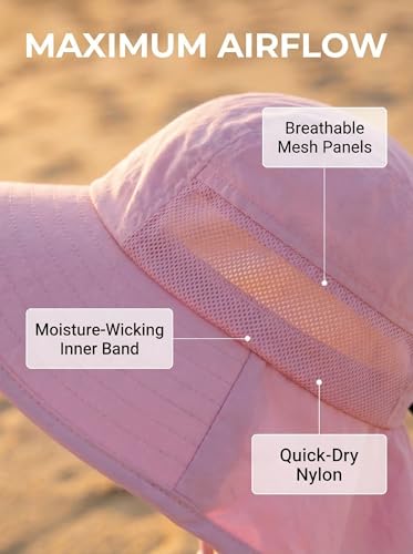 Image of icolor Kids Sun Hat UPF50+ Sun Protection Bucket Hat Toddler Summer Beach Play Hats with Neck Flap for Girl Boy Ages 3~10