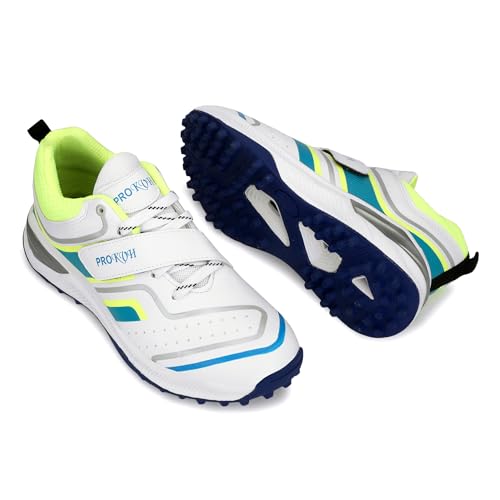 Image of PRO KVH Plus 2.0 Cricket Shoes for Men's White Red Orange Blue - Fast Strap Rubber Spikes, Lightweight,Performance, Comfort, and Durability Shoe for All-Round Performance