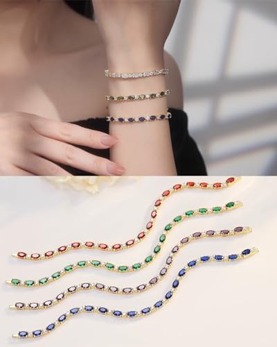 FANCIME 14K Gold Plated Birthstone Bracelets 4mm Sterling Silver Tennis Bracelets Gold Bracelets Birthday Jewelry Gifts for Women 7" - Image 5