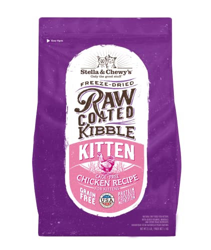 Stella & Chewy's Raw Coated Premium Kibble Cat & Kitten Food – Grain Free, Protein Rich Meals – Cage-Free Chicken for Kittens Recipe – 2.5 lb. Bag