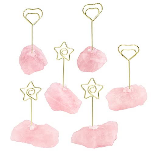 Nupuyai 2pcs Rose Quartz Natural Raw Stone Golden Stand Clip Photo Holders Set - Image 4