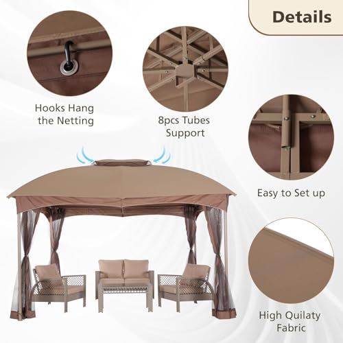10x12 Outdoor Gazebo, Double Vent Canopy Gazebo with Mosquito Netting, Easy Setup Outdoor Canopy Shelter with Steel Frame for Patio, Lawn, Garden, Backyard & Deck - Image 2