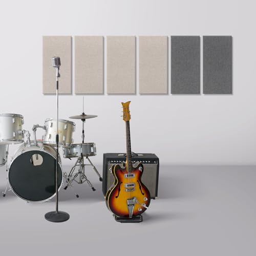 UMIACOUSTICS 4 PCS Acoustic Panels, 2“ Thick 23.6" x 11.8" Fiberglass Sound Absorbing Panels, Self-adhesive Soundproof Panels for Studios, Office, Home Theater. Charcoal Grey