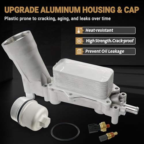 926-959 Upgrade Aluminum Engine Oil Filter Housing Oil Cooler Kit for 2017-2018 Jeep Wrangler Grand Cherokee Dodge Challenger Charger Journey Caravan Durango Chrysler 200 300 Ram ProMaster 3.6 926-876 - Image 4