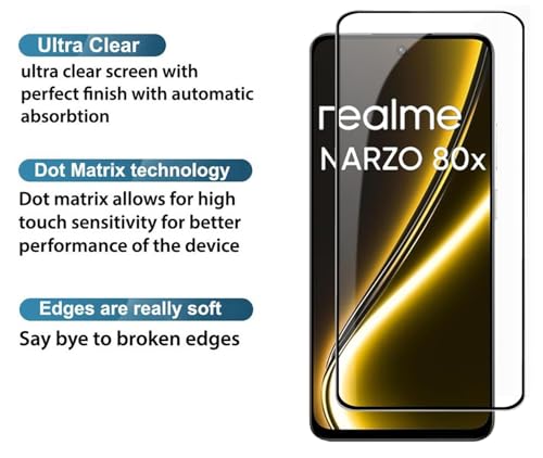 Image of HD Tempered Glass Screen Protector Compatible for Realme Narzo 80X 5G with Edge to Edge coverage and Easy Installation kit