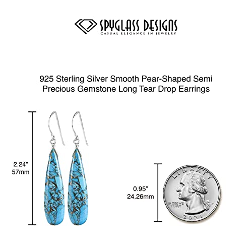 Sterling Silver Blue Turquoise 2-1.4" Earrings With Coppery Mosaic Veining Long Large Simple Dangle Drops 2.2 Inch #TOP4