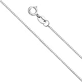 14k White Gold SOLID 0.9mm Box Link Chain Necklace with Lobster Claw Clasp - 20