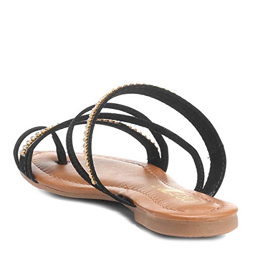 Rasteira Drezzup Multi Tiras e Strass - Preto+dourado - 34