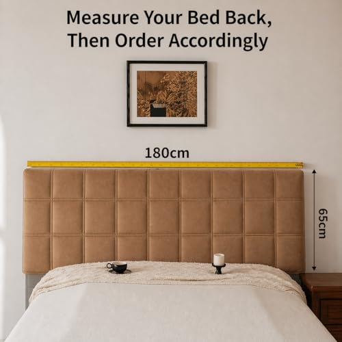 Image of HOMETHREADS Velvet Padded Headboard Cover with Foam - Soft, Wrinkle-Resistant Bed Back Protector, Suitable for Wooden, Leather & Upholstered | Fits 6 ft Headboards only (68x180 cm)(Light Brown)