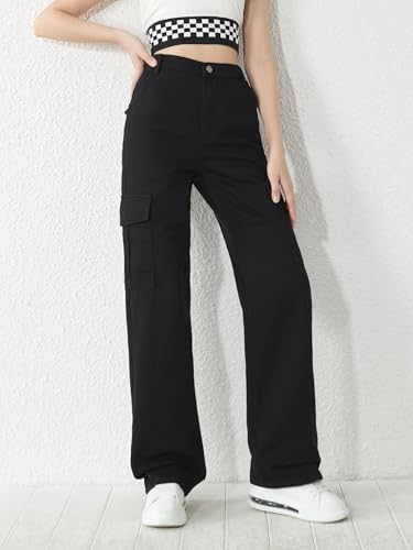 Image of KATECLO High-Waist Baggy Cargo Cotton Pants for Women | Stylish Casual Cargo for Girls